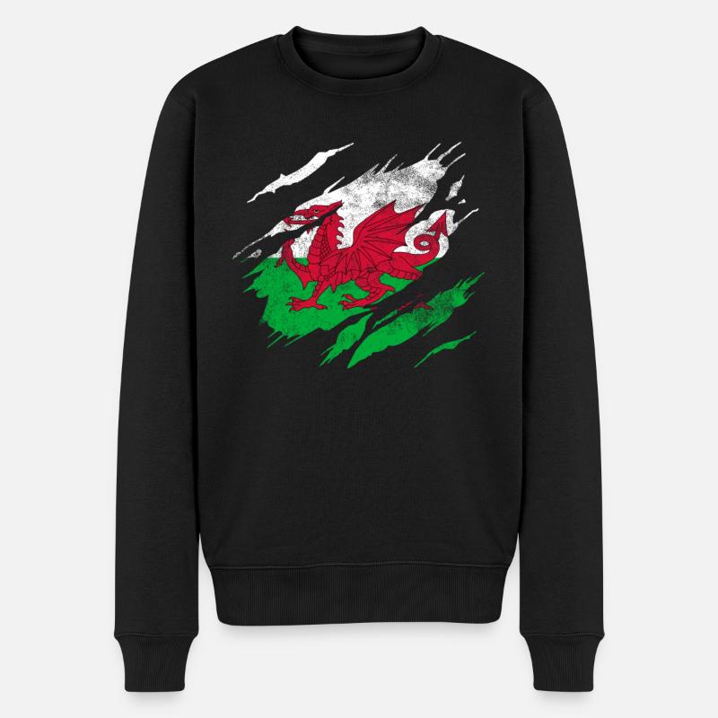 Wales Flagge - Männer Premium Bio Pullover - Schwarz