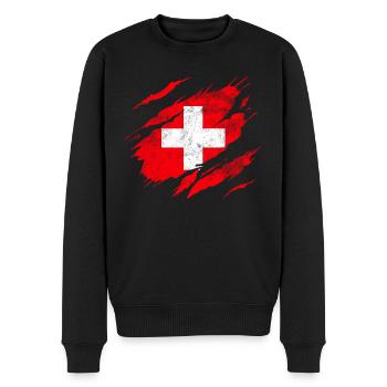 Schweiz Flagge - Männer Premium Bio Pullover - Schwarz - Vorne - Nico (187cm)
