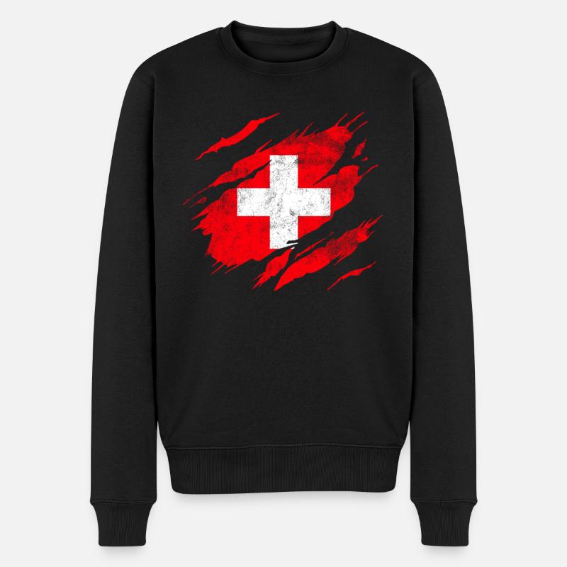 Schweiz Flagge - Männer Premium Bio Pullover - Schwarz