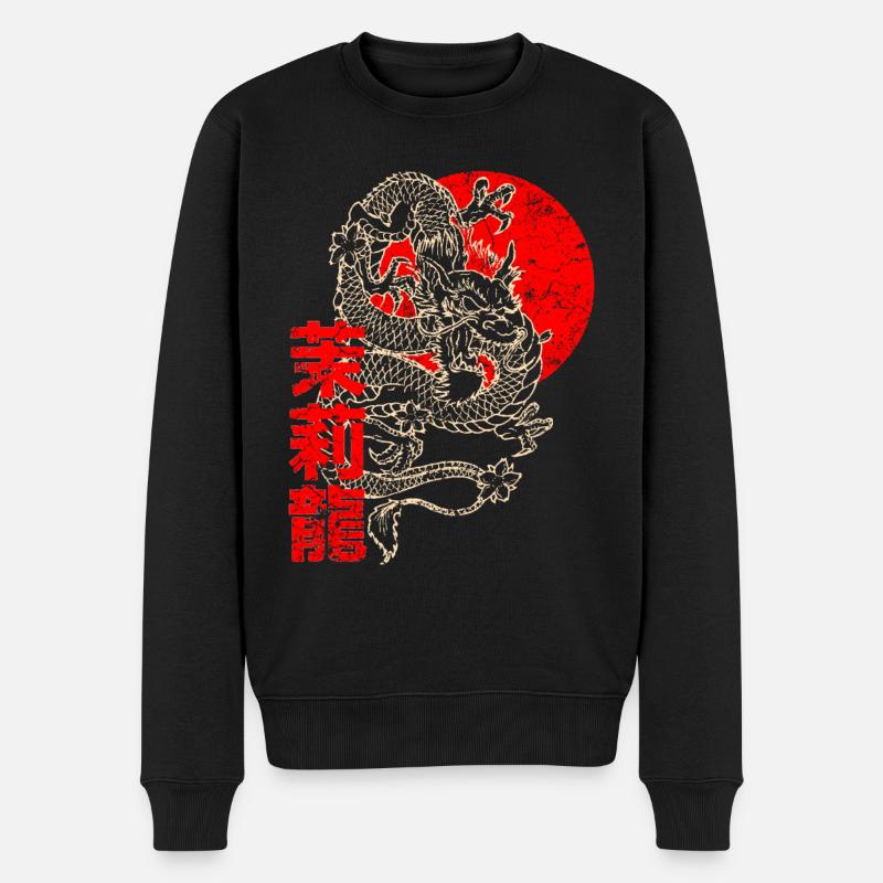Japanischer Chinesischer Drache Schriftzeichen - Männer Premium Bio Pullover - Schwarz