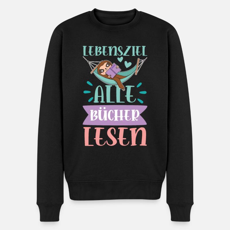 Lebensziel Alle Bücher Lesen - Männer Premium Bio Pullover - Schwarz