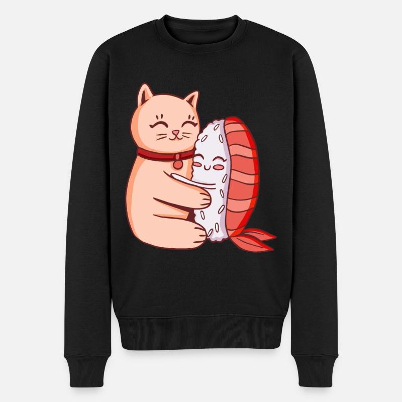 Nette Katze und Sushi umarmen - Männer Premium Bio Pullover - Schwarz