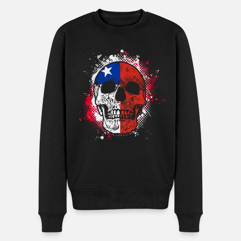 Chile Flagge Schädel - Männer Premium Bio Pullover - Schwarz