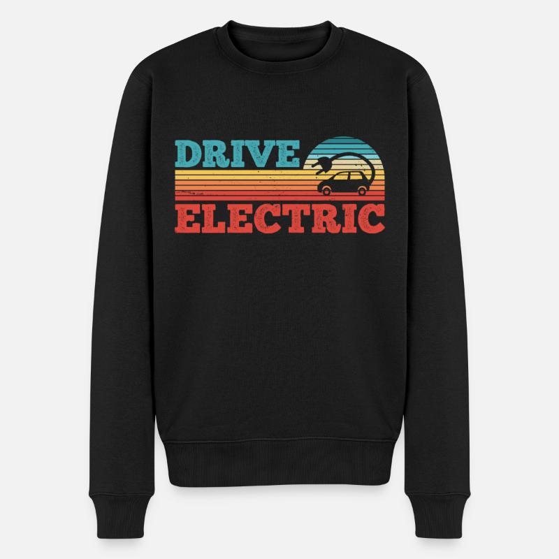 Fahren Sie elektrische Retro Sonnenuntergang EV Auto Geschenk - Männer Premium Bio Pullover - Schwarz