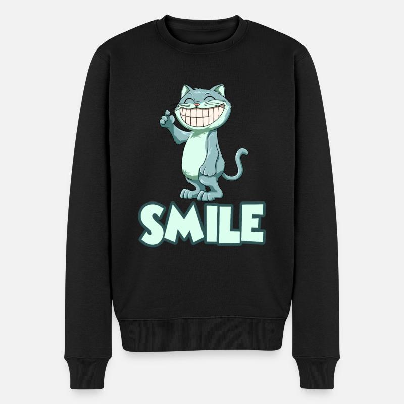 Grinsende Katze - Männer Premium Bio Pullover - Schwarz