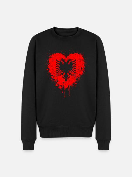 Albanian eagle flag heart - Men's Premium Organic Jumper - black
