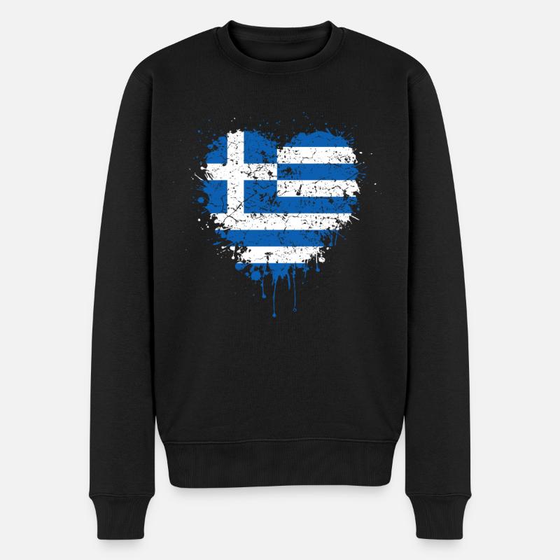 Grèce Drapeau coeur - Pull Premium bio Homme - noir