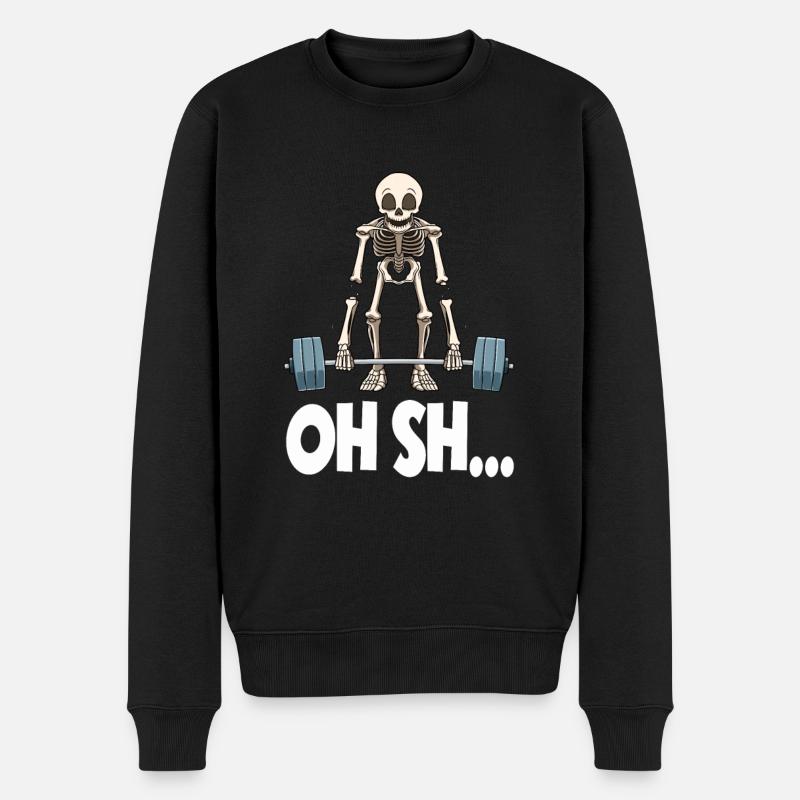 Lustiges Skelett Gewichtheben - Männer Premium Bio Pullover - Schwarz