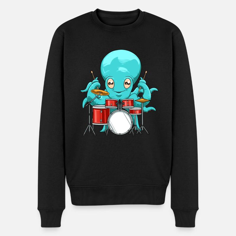 Tintenfisch Schlagzeuger - Männer Premium Bio Pullover - Schwarz
