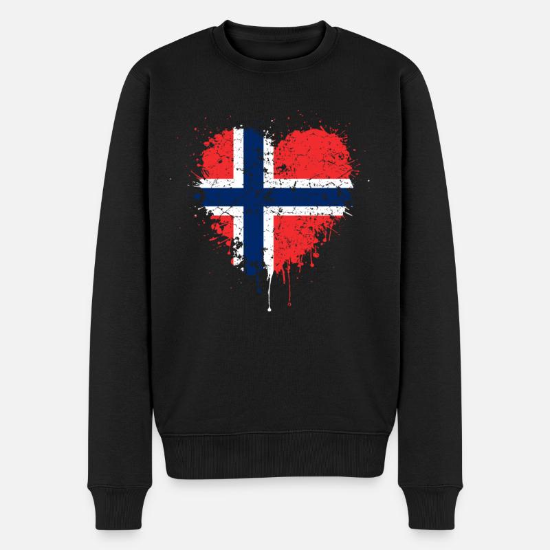 Norwegen Flagge Herz - Männer Premium Bio Pullover - Schwarz