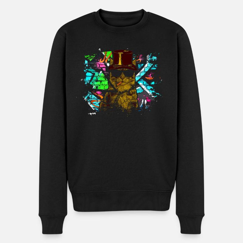Lustige Graffiti Katze - Männer Premium Bio Pullover - Schwarz