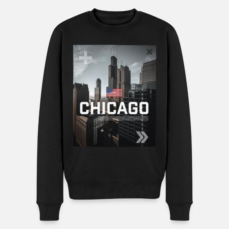 Chicago - Männer Premium Bio Pullover - Schwarz