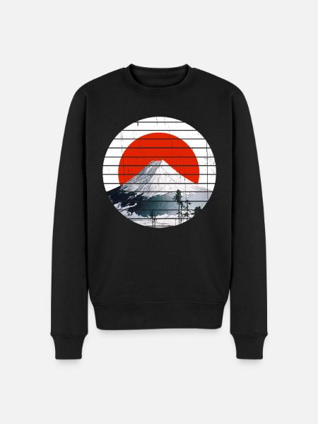 Fuji Mountain med japansk flag - Økologisk premium-sweatshirt til mænd - sort