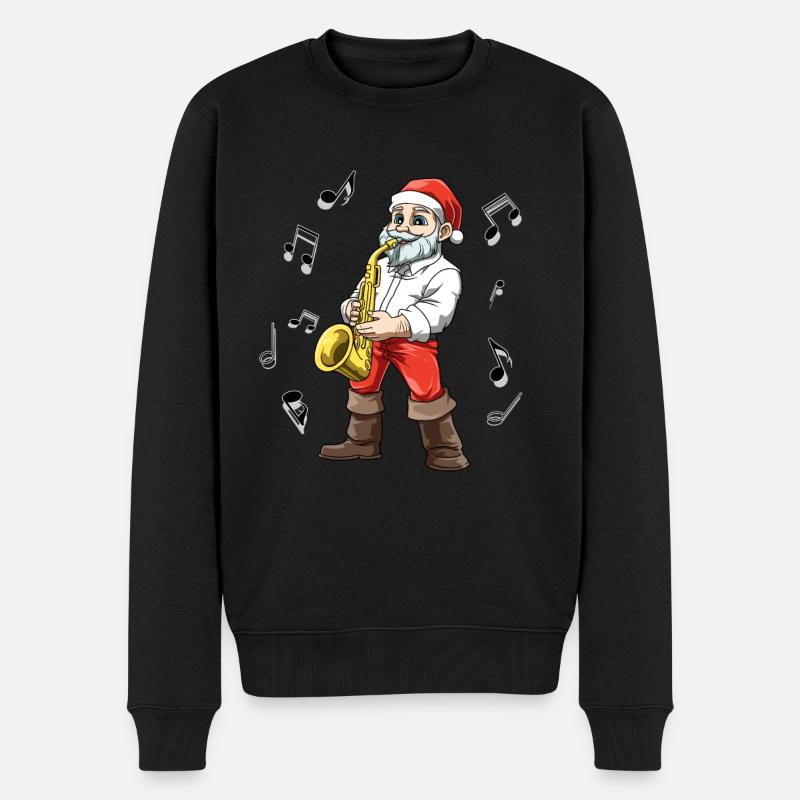 Nikolaus spielt Saxophone - Männer Premium Bio Pullover - Schwarz