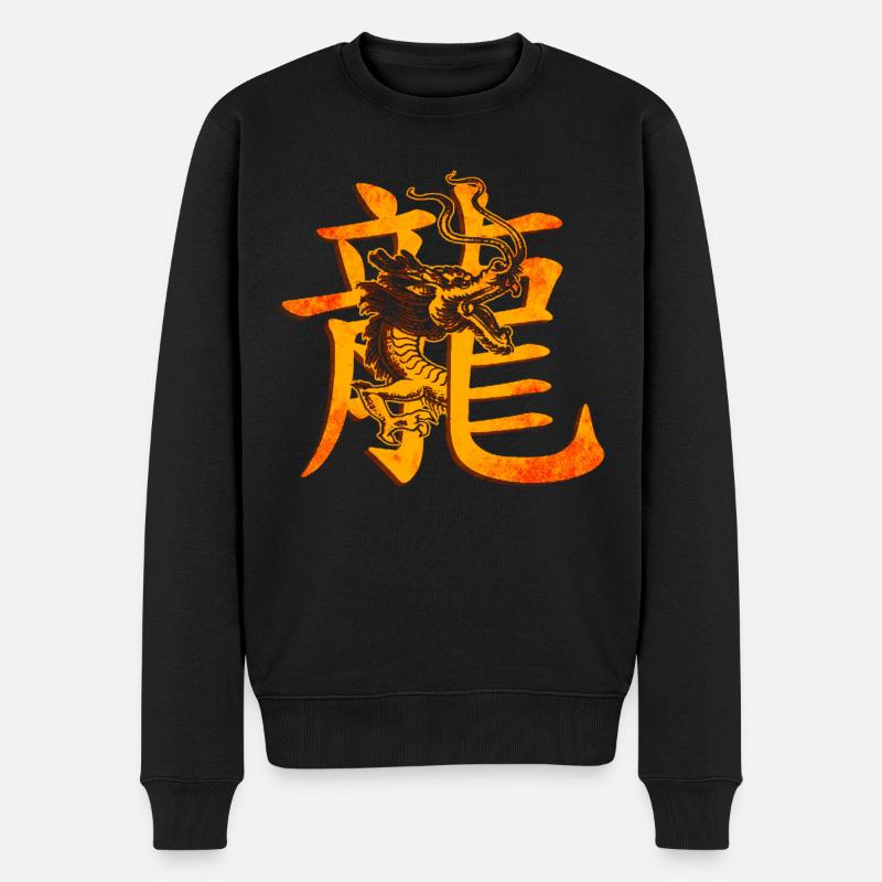 Caractères chinois avec dragon - Pull Premium bio Homme - noir