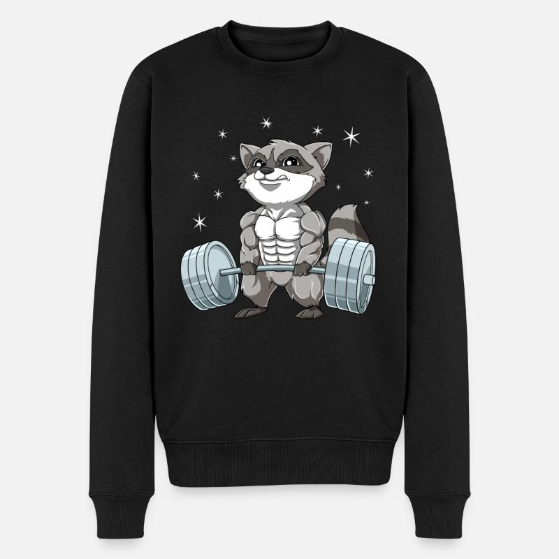 Waschbär Gewichtheben Fitness-Studio - Männer Premium Bio Pullover - Schwarz