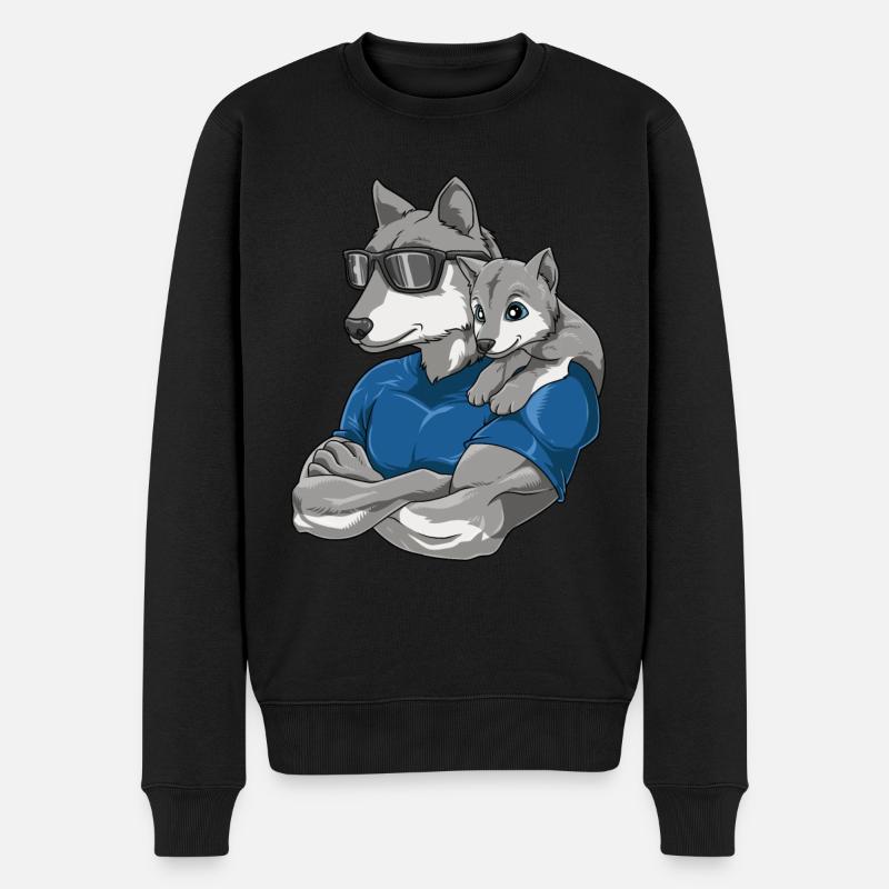 Starker Wolf mit Wolfs Kind für einen Wolf - Männer Premium Bio Pullover - Schwarz