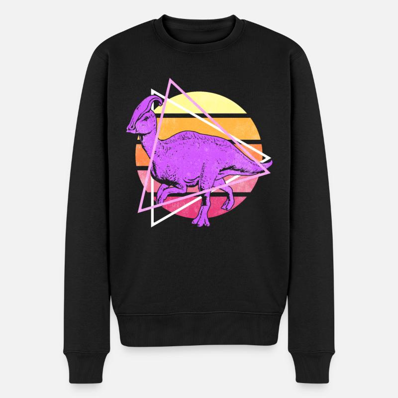 Vaporwave Synthwave Parasaurolophus Dinosaurier - Männer Premium Bio Pullover - Schwarz