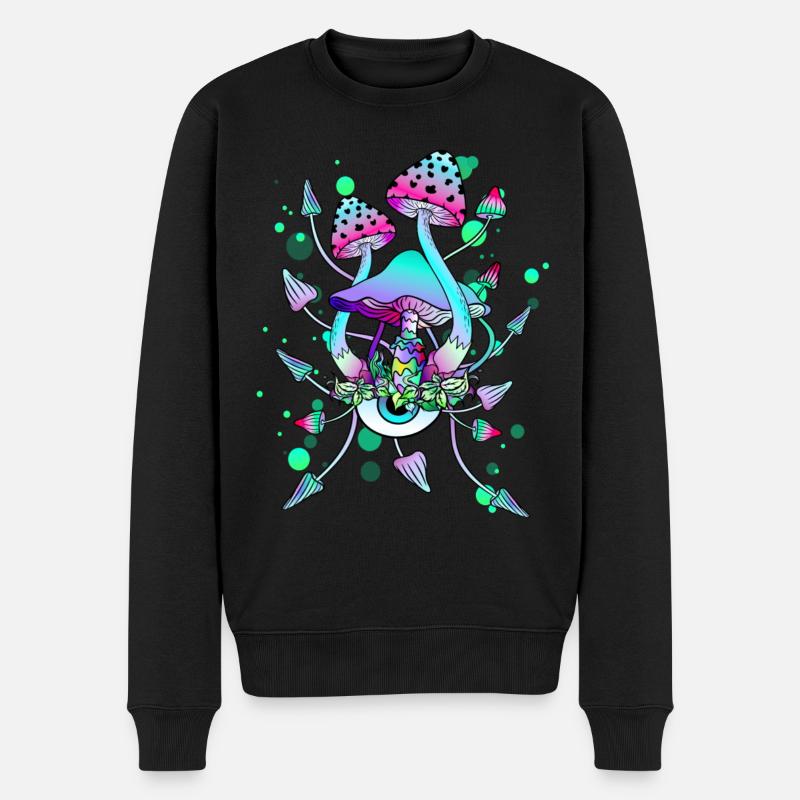 Champignons magiques Champignons psychédéliques néon - Pull Premium bio Homme - noir