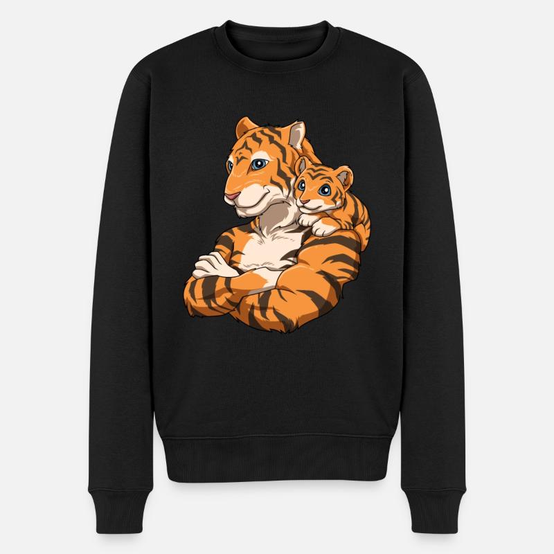 Starker Tiger mit Tiger Kind für einen Tiger - Männer Premium Bio Pullover - Schwarz