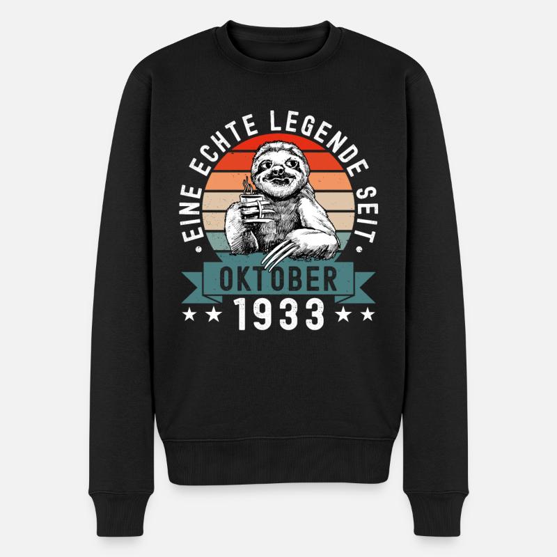 Faultier Geburtstag Oktober 1933 Geboren Jahrgang - Männer Premium Bio Pullover - Schwarz