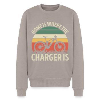 Home is where the Charger is Funny Ebike Sunset - Men's Premium Organic Jumper - taupe - Front - Nico (187cm)