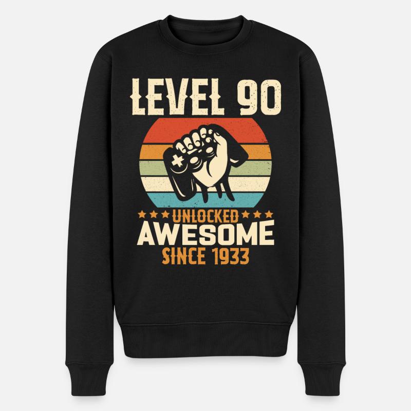 Niveau 90 An Débloqué Gaming Cadeau Anniversaire - Pull Premium bio Homme - noir