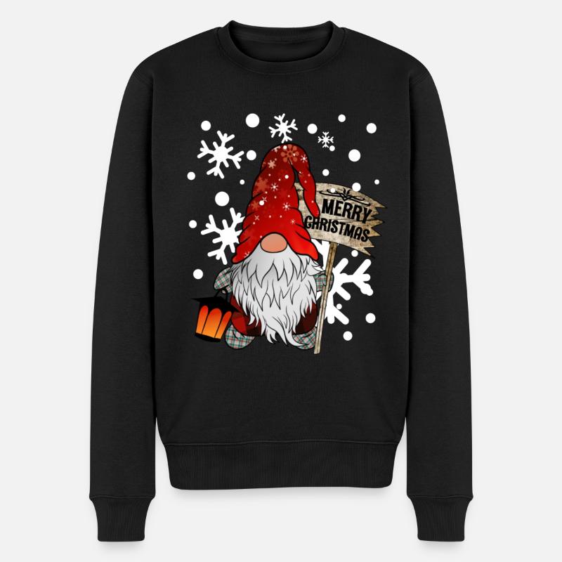 Weihnachts Zwerg Christmas Gnome mit Schneeflocken - Männer Premium Bio Pullover - Schwarz
