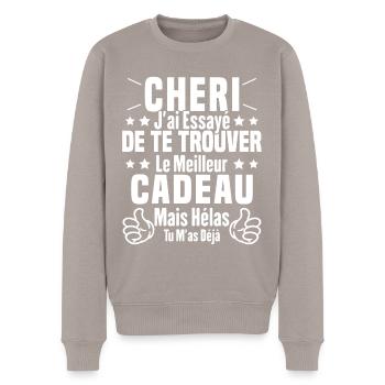 Chéri Saint Valentin Amour Couple Humour - Pull Premium bio Homme - taupe - Devant - Nico (187cm)
