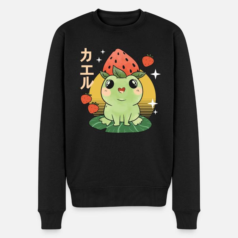 Erdbeerfrosch Japanisch - Männer Premium Bio Pullover - Schwarz