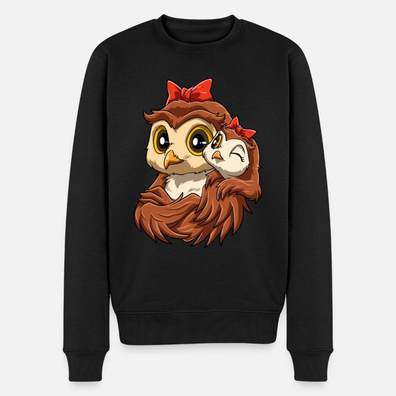 Eulen mit niedlichem Eulen Kind für Mama - Männer Premium Bio Pullover - Schwarz