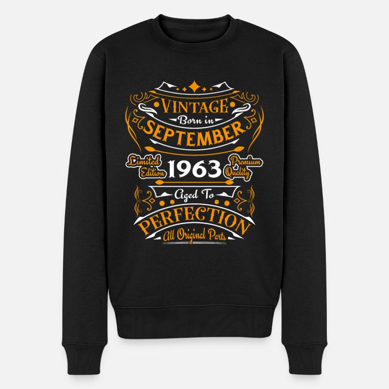 Jahrgang geboren im September 1963 Geschenk - Männer Premium Bio Pullover - Schwarz