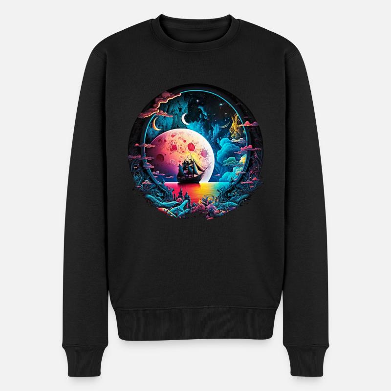 Fantasy Universum Planet Schiff Meer - Männer Premium Bio Pullover - Schwarz