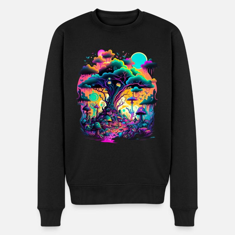 Futuristische Fantasy Pilzlandschaft Pilze - Männer Premium Bio Pullover - Schwarz