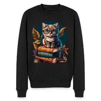 Buchliebhaber Katzenfan Bücherwurm Katzen und - Männer Premium Bio Pullover - Schwarz - Vorne - Nico (187cm)