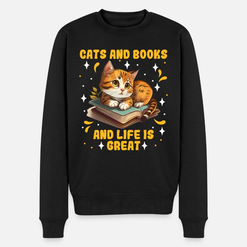 Cats and Books Katzenliebhaber Book lover - Männer Premium Bio Pullover - Schwarz