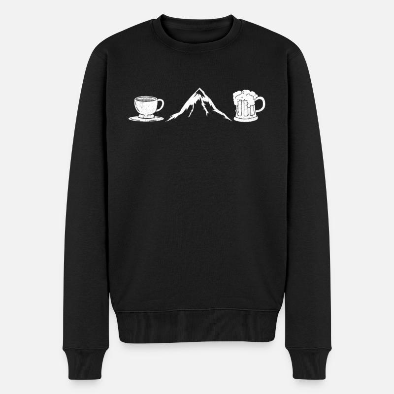 Kaffeelover Bierfan Bergsteiger Wanderer Bergfan - Männer Premium Bio Pullover - Schwarz