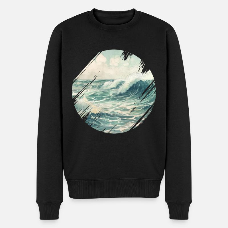 Meer Wellen Brandung Gischt Ufer Küste - Männer Premium Bio Pullover - Schwarz