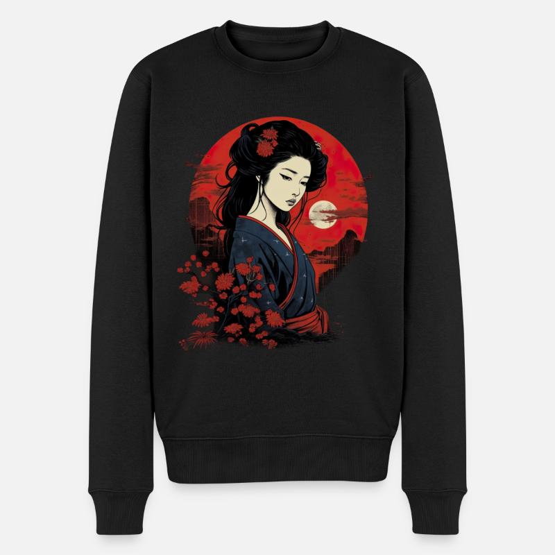 Japan Tradition Japanisch Kultur Frau - Männer Premium Bio Pullover - Schwarz