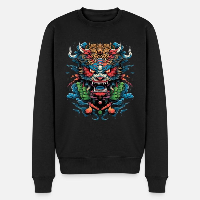 Asiatisch Drache Anime Japanisch Samurai - Männer Premium Bio Pullover - Schwarz