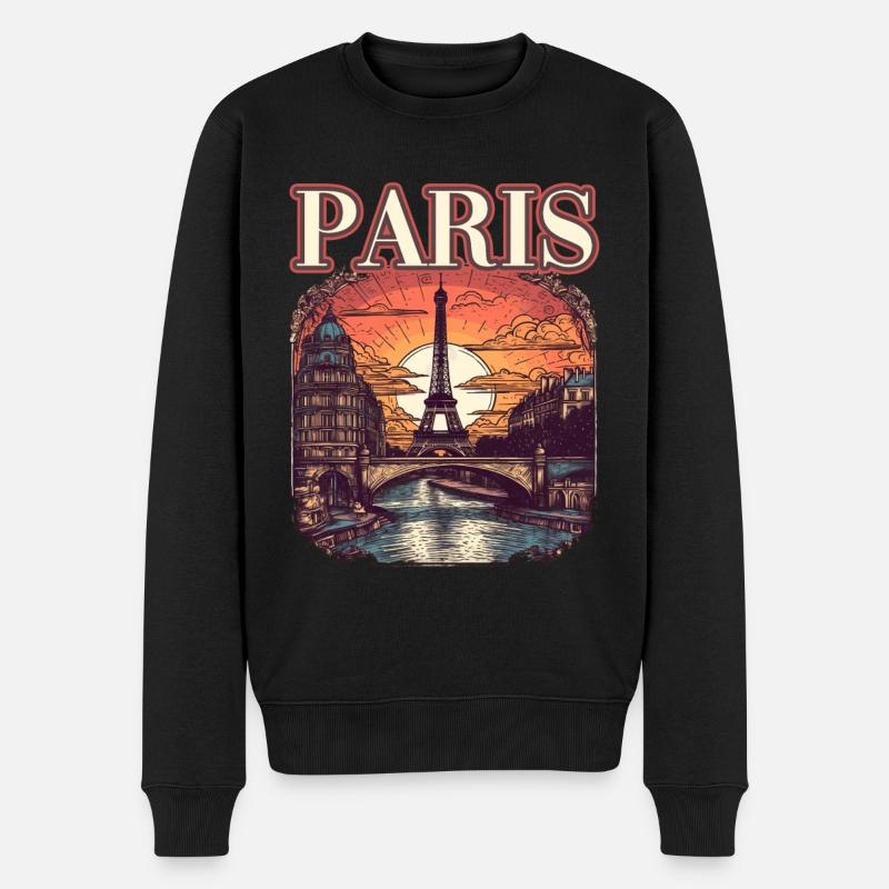 Paris Eiffelturm Bonjour Souvenirs - Männer Premium Bio Pullover - Schwarz