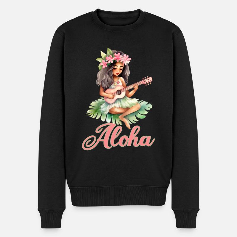 Urlaub Polynesier Strand Ukulele - Männer Premium Bio Pullover - Schwarz