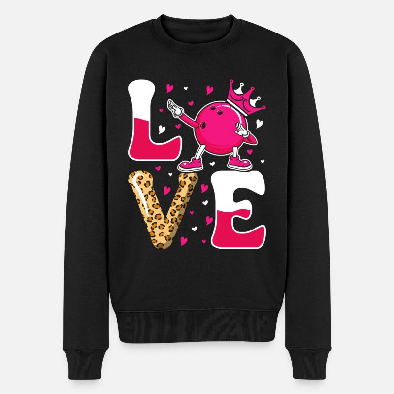 LOVE Bowling Shirt Damen Bowlingbahn Outfit - Männer Premium Bio Pullover - Schwarz