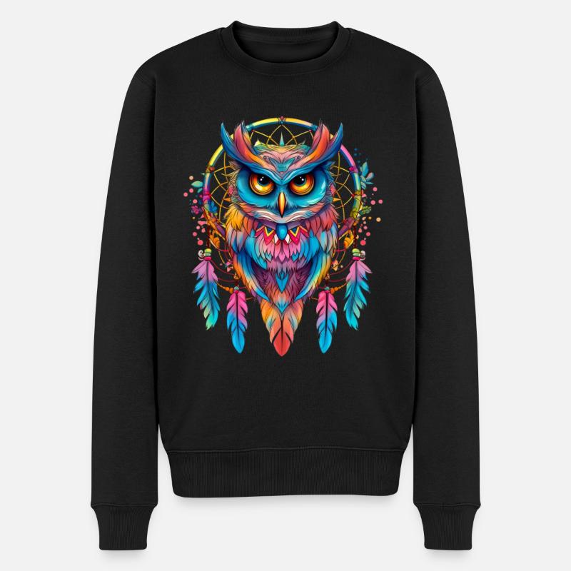 Eule Traumfänger Vogel Federn - Männer Premium Bio Pullover - Schwarz