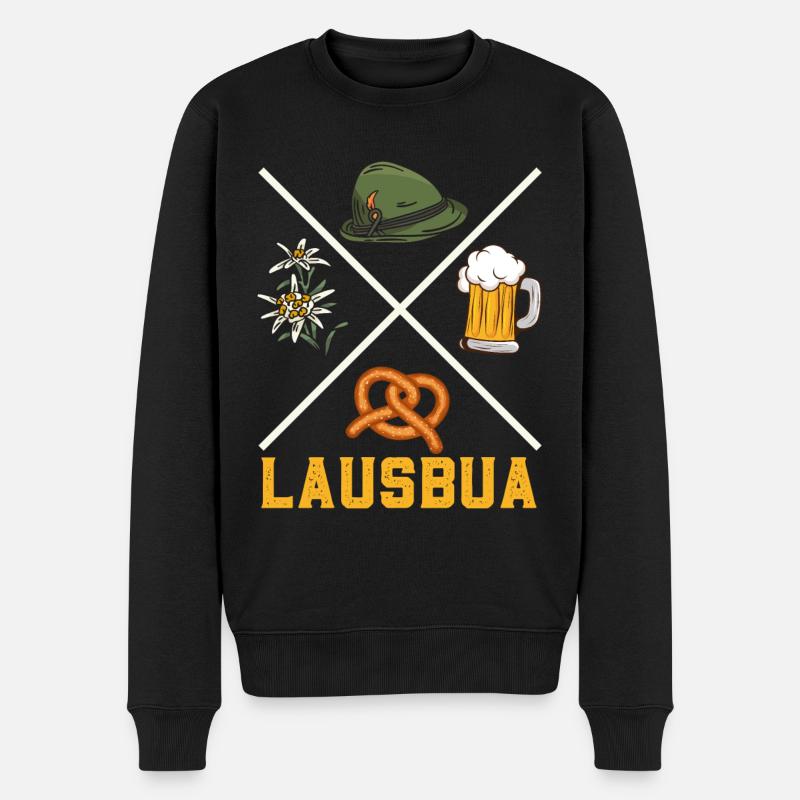 Lausbua Bayerisches Essen Bierfan Brezeln - Männer Premium Bio Pullover - Schwarz