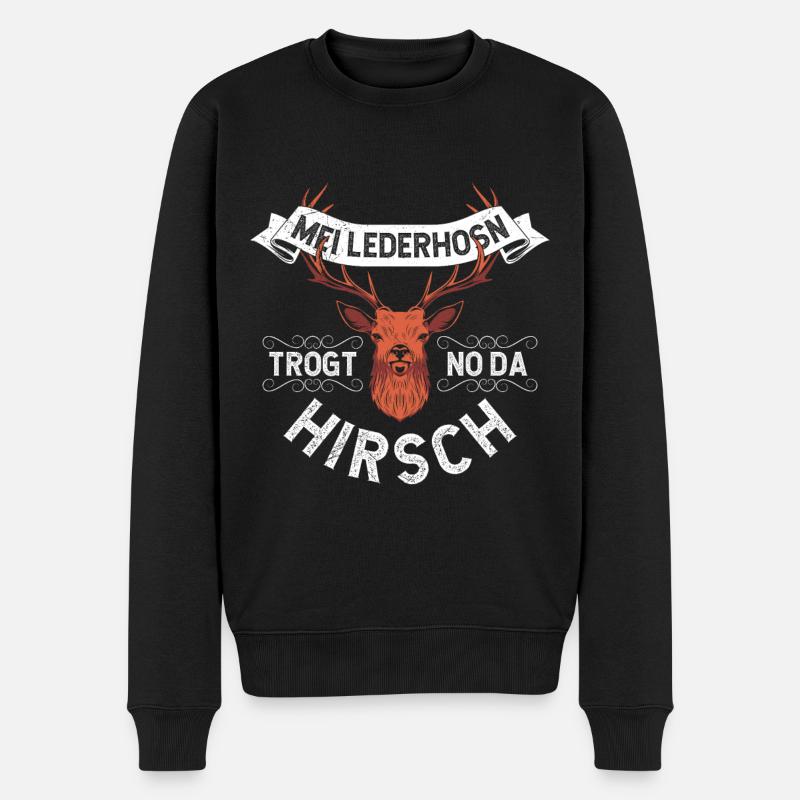 Mei Lederhosn Trogt no da Hirsch Bayerisches Shirt - Männer Premium Bio Pullover - Schwarz