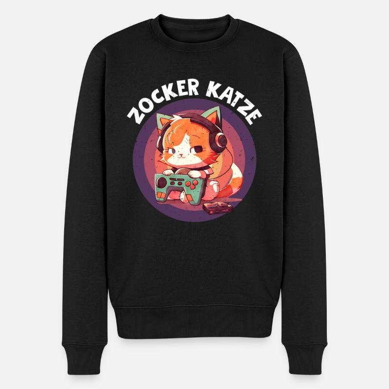 Zocker Katze Video Spieler Katzenfan Zocken - Männer Premium Bio Pullover - Schwarz