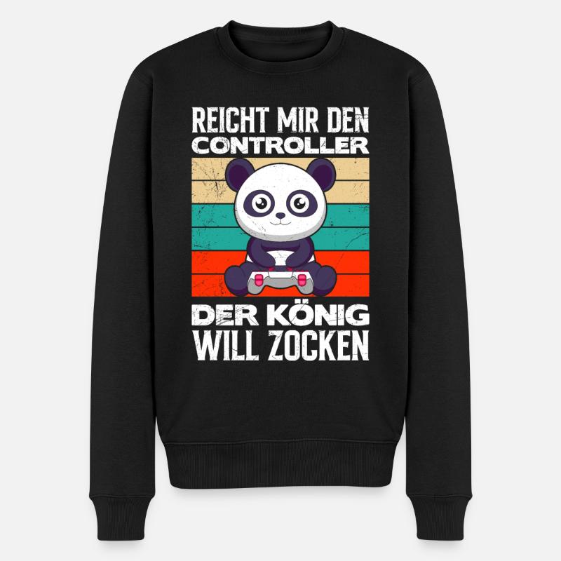 Gaming Panda Reicht mir den Controller König will - Männer Premium Bio Pullover - Schwarz