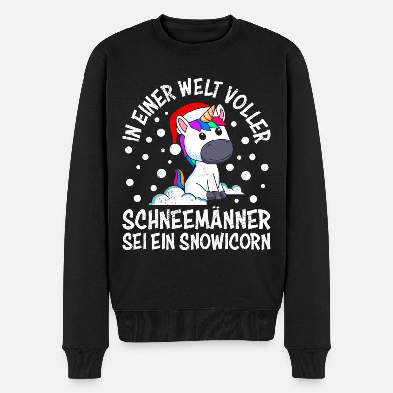 In einer Welt voller Schneemänner sei Snowicorn - Männer Premium Bio Pullover - Schwarz