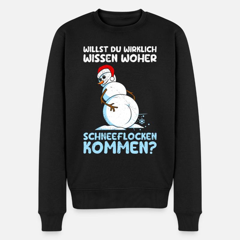 Schneemann Willst du Wissen Woher Schneeflocken - Männer Premium Bio Pullover - Schwarz